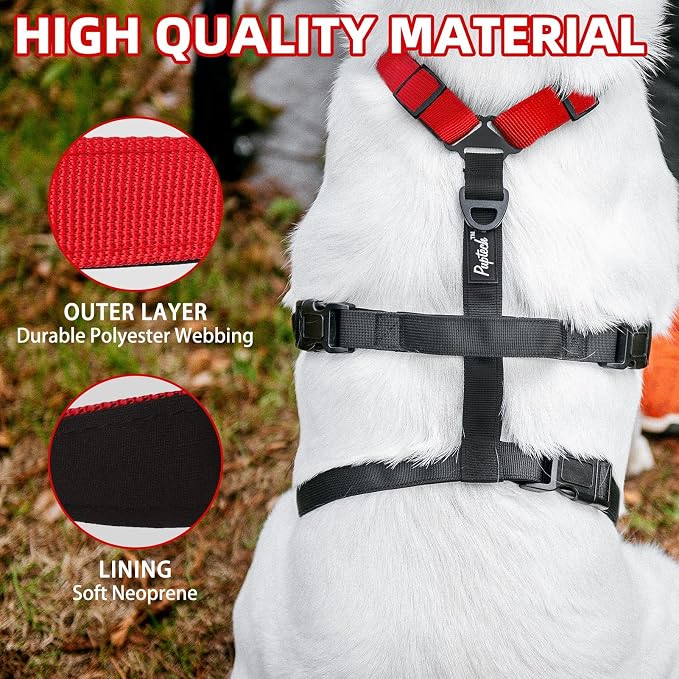 PUPTECK Escape Proof Dog Harness - No Pull Soft Padded Full Body Pet Halter Harness with Lift Handle for Small Medium Large Doggies Walking Hiking Hunting, Red & Black, L