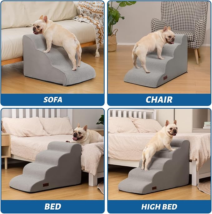 Aodisman 5-Step Dog Stairs and Ramp for High Bed, Non-Slip Sturdy Pet Steps for Small Dogs and Cats,22.2" H,Light Grey