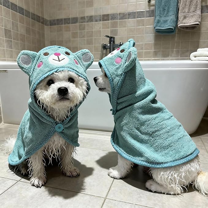 Dog Hooded Bathrobe Towel, Fast Drying Bath Towel Absorbent Warm Blanket Blue M