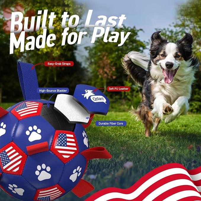QDAN Dog Toys, Dog Soccer Ball with Straps, Herding Ball for Small Dogs | 6 Inch Dog Toy Ball for 20-40 lbs Dogs, Outside Dog Toys for Beach Pool Water Fun to Keep Them Busy, Puppy Birthday Present