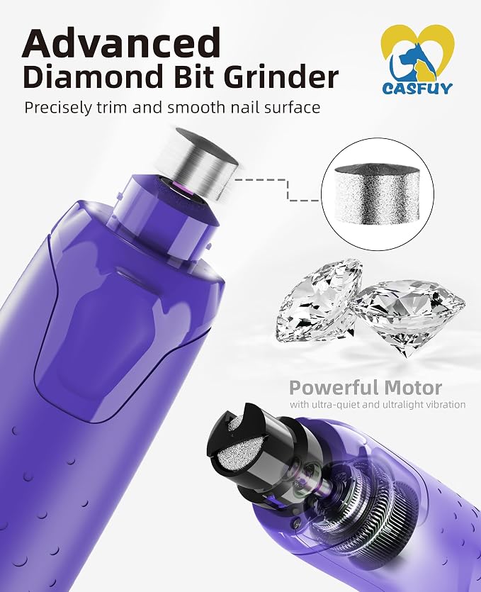 Casfuy 6-Speed Dog Nail Grinder with 2 LED Lights & Dust Cap