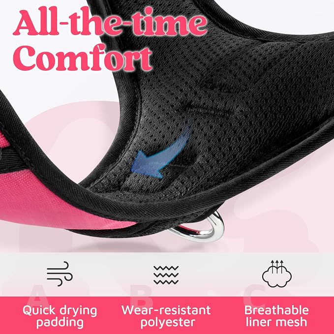 rabbitgoo Dog Harness Medium Sized, No Pull 3 Buckles Easy On & Off | Soft Padded, Walking with Control Handle, Adjustable and Reflective, Pink, Medium