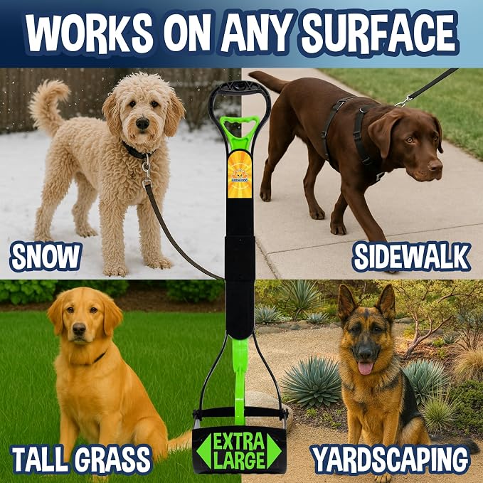 Bodhi Dog 32" Tall Non-Breakable Pooper Scooper for Large Dogs - Lightweight, Foldable Design with Extra Long Handle (Green)