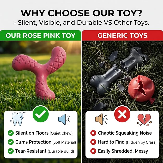 Dog Chew Toy, Durable Y-Shape Dental Toy, Rose Red