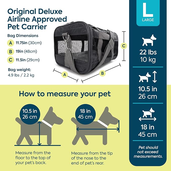 Sherpa Pet Carrier, Spring Wire Frame, Airline Approved, Charcoal Grey, Large
