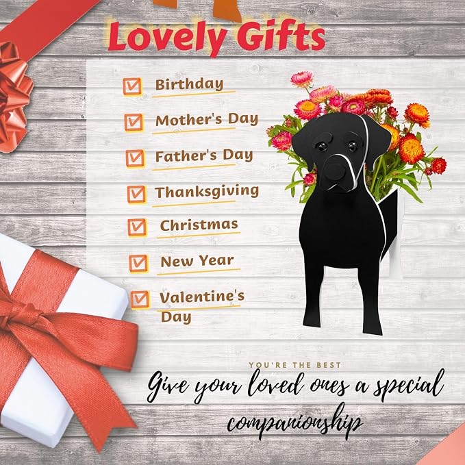 Black Labrador Dog Planter Pots, Animal Shaped Flower Pot