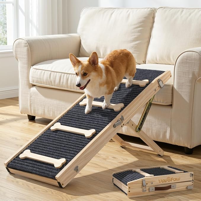 VavoPaw Upgraded Dog Ramp for Couch, 7 Adjustable Height from 2.4"-18.5", Portable Pet Steps with Non-Slip Pad, Foldable Dog Ramps for Small Dogs, Pet Ramp for Couch Sofa Stairs