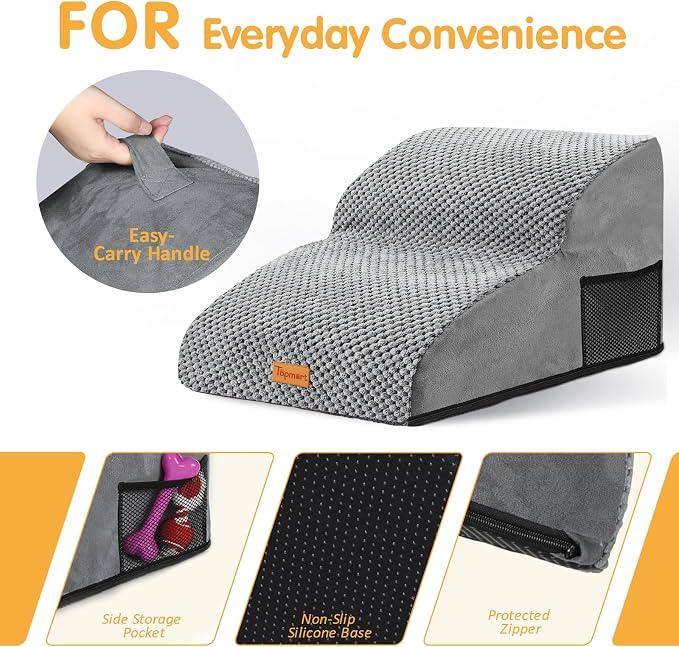Topmart High Density Extended Foam Dog Ramp&Steps 2 Tiers,11.8" High,Non-Slip Dog Stairs,Soft Foam Pet Ladder with Removable Cover,Best for Injured,Older Cats,Pets with Joint Pain