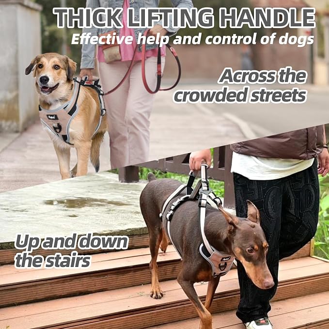 PUPTECK Escape Proof Dog Harness with Padded Handle, No Pull Pet Vest Harness Durable Reflective for Medium Large Dogs Walking Training and Running, Moccasin, L