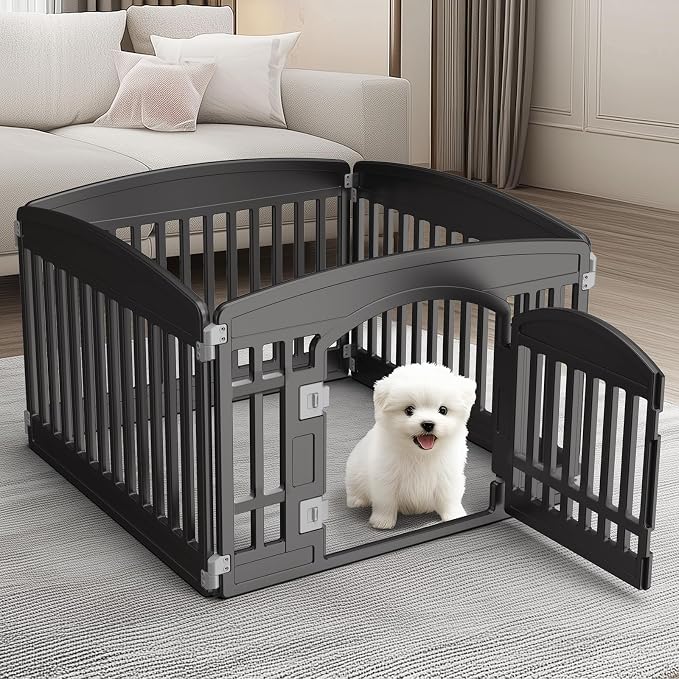 Dog Playpen 4-Panel, 24IN Puppy Playpen, Stable Dog Play Pen Indoors/Outdoor with Secure Locking Door, Plastic Pet Fence for Small & Medium Dogs