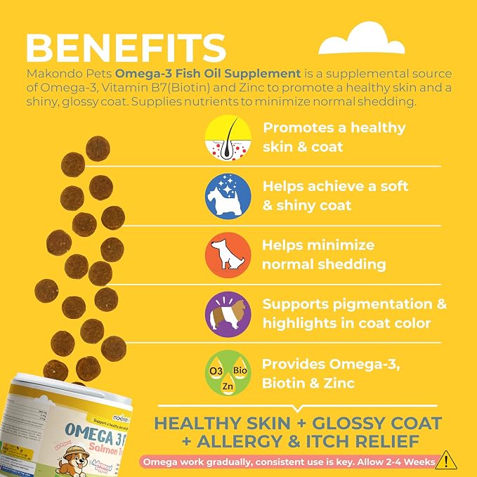 Omega 3 for Dogs Fish Oil Salmon Treats. Dog Skin & Coat Support 120 Chews