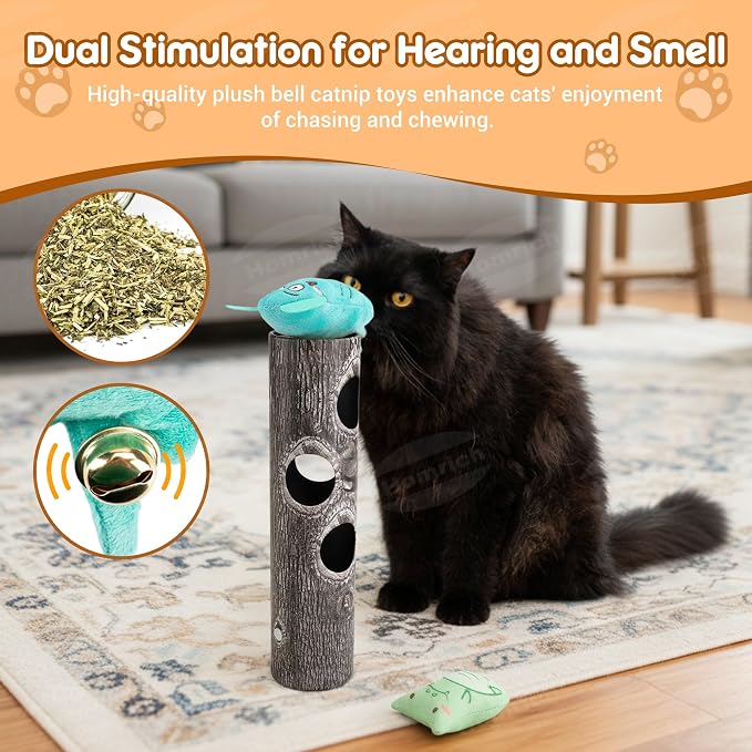 Homrich Interactive Cat Puzzle Enrichment Toy Hide & Seek with Plush Catnip | Self-Play Fun for Indoor Cats Engages Natural Hunting Instincts Relieves Boredom Provides Mental Stimulation & Exercise