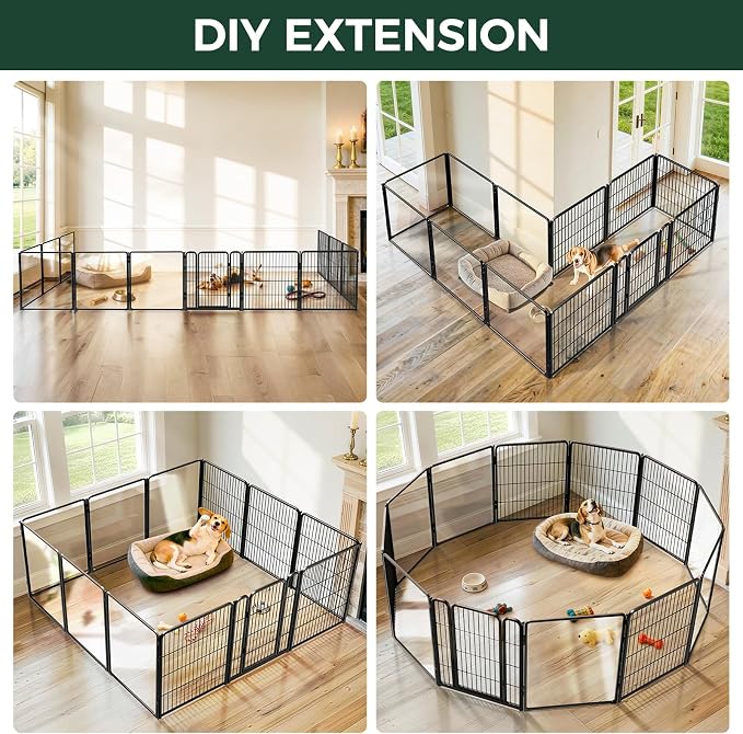 FXW AuraSpace Pro Acrylic & Wire Mesh Indoor Dog Playpen, 32" Height 12 Panels Metal Dog Pen for Small and Medium Dogs, Black│Patented