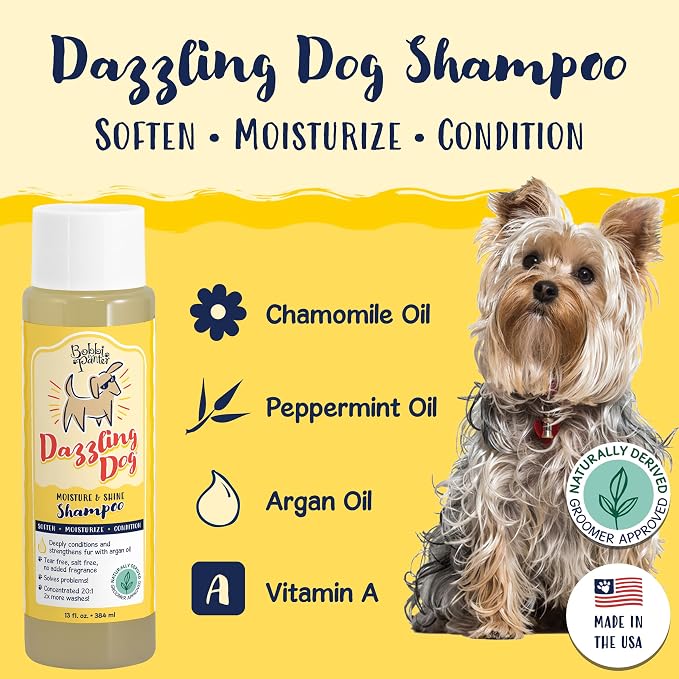 Bobbi Panter Moisture & Shine Dog Shampoo Argan Oil, Chamomile & Peppermint – Deep Nourishing Natural Formula for Soft, Shiny Coat, Tear-Free, 20:1 Concentrate, Made in USA, 13 oz