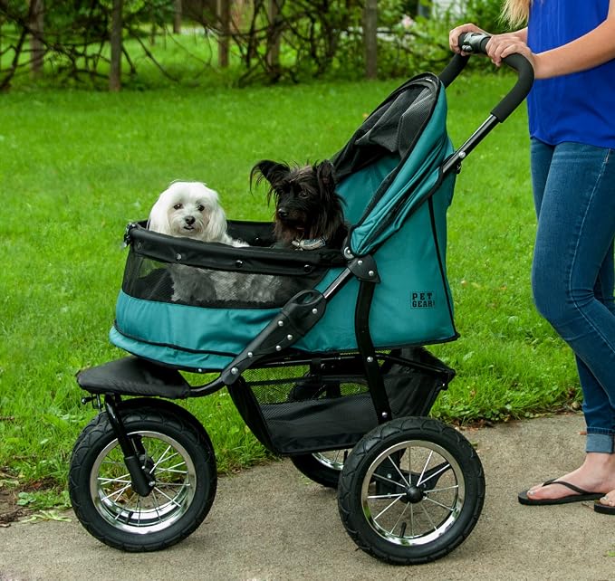 Pet Gear No-Zip Double Pet Stroller - 3 Color Options, Large Gel-Filled Tires