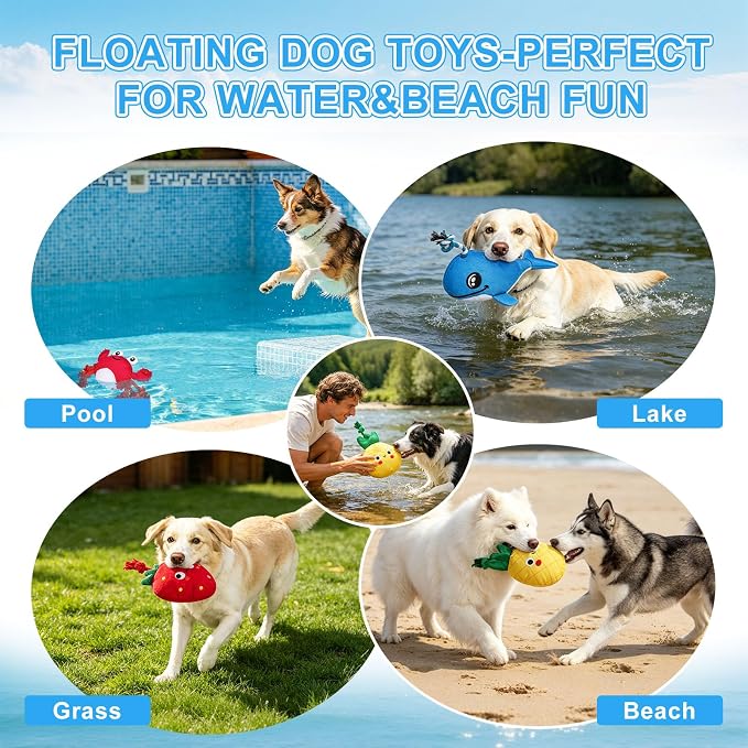 BEAUTYZOO Floating Dog Pool Toys, 2-Pack, Strawberry & Pineapple
