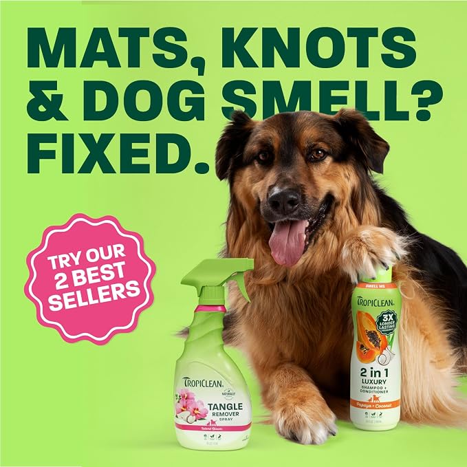 TropiClean Dog Shampoo and Conditioner & Dog Detangler Spray, Set of 2
