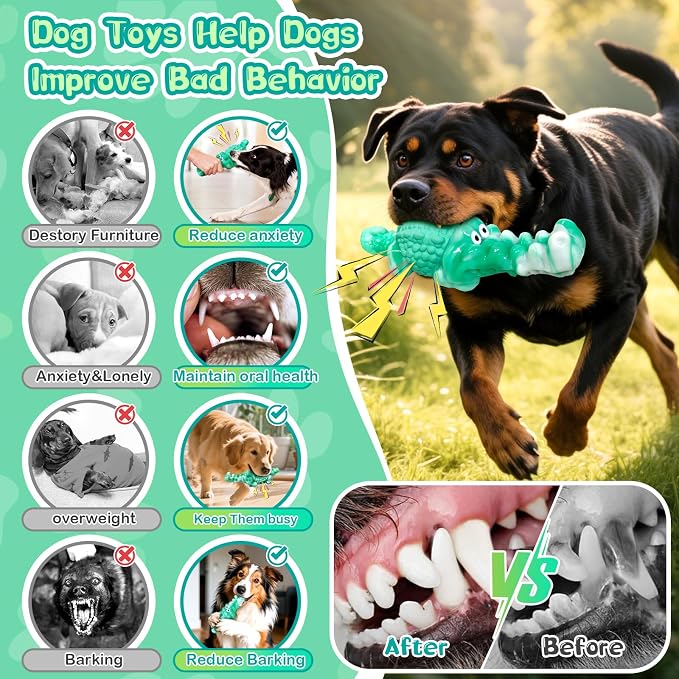 Jeefome Dog Chew Toys for Aggressive Chewers Tough Squeaky Alligator | Teeth Cleaning, Tough, For Small Medium Large Breed