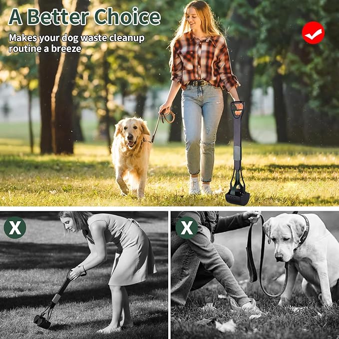 36" Tall Pooper Scooper for Large Dogs Heavy Duty, Long Handle Poop Scoop for Yard, Grass, Gravel, Dog Poop Grabber with High Strength Material and Extra Wide Grip(Dark Green)
