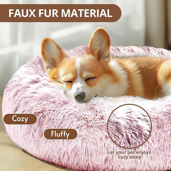 JOLLYVOGUE 27" Calming Donut Dog & Cat Bed, Smoke Pink