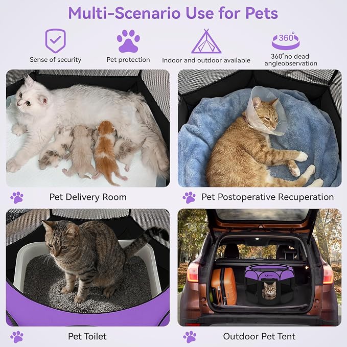 Siedihit Dog Cat Playpen, Puppy Pet Playpen, Small Dogs Tent Crates Cage Indoor/Outdoor, Portable Pop Up Dog Kennel Playpen with Carrying Case for Dogs/Cats/Rabbits,Purple