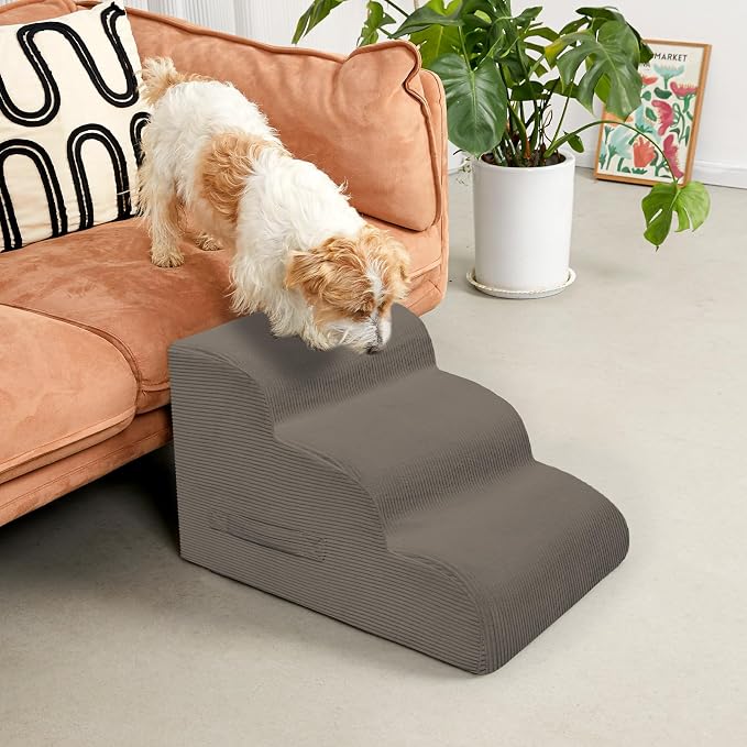 Mesa Lemon Dog Steps for Small Dogs, 4-Step Pet Ramp Stairs for High Beds and Sofa, Non-Slip Pet Stairs for Small Dogs and Cats, Removable and Easy to Clean Cover, Light Brown