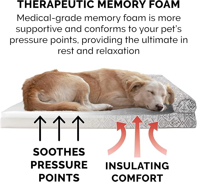 Furhaven Memory Foam Dog Bed for Medium/Small Dogs w/ Removable Bolsters & Washable Cover, For Dogs Up to 35 lbs - Plush & Southwest Kilim Woven Decor Sofa - Boulder Gray, Medium