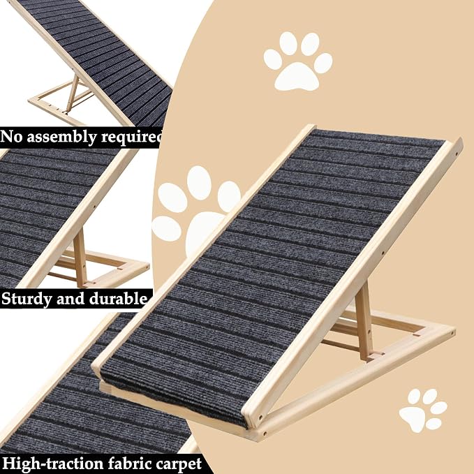 Folding Dog Ramp for Bed, Couch & Car，17" Adjustable Pet Ramp with Non-Slip Rubber Mat, 5-Level Height Adjustments, Portable Ramp for Small, Large & Senior Dogs or Cats，Easy Storage