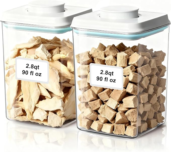 Dog-Cat Treat Container Pop Pet Food Storage Container | 2.8qt *2 for Kibble & Treats with Stackable Pop Lid Plastic Container for Home Kitchen Organizer