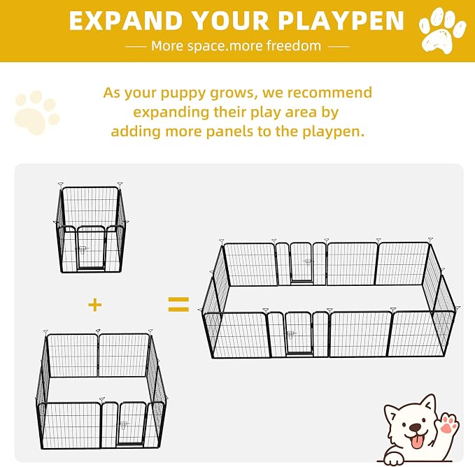 Heavy-Duty Iron Dog Playpen, Outdoor/Indoor, 24in, 4 Panels, Black Silver, Refill Pack