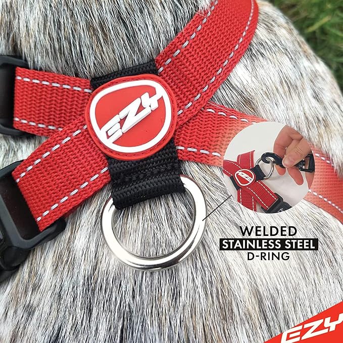 EzyDog Chest Plate No Pull Dog Harness, Escape Proof - X-Small, Denim | Car Restraint Included, Comfort EVA Padding, Adjustable for All Breeds, Quick Release Buckles, Reflective Stitching