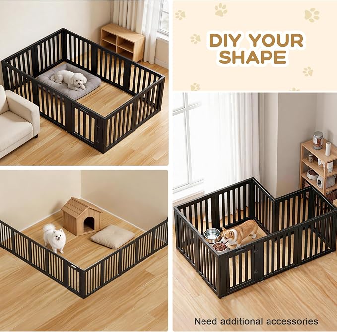 Dog Playpen, Clear Dog Pen, Dog Pen Indoor, Easy to Install and Remove Dog Play Pen, Puppy Playpen Suitable for Dogs, Cats,Dog Playpen Indoor (Black, 30.3 inch Height, 10 Panels)