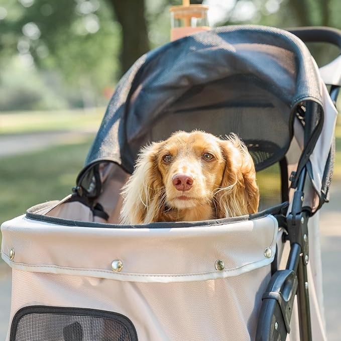 Carlson Pet Stroller - Khaki, 360° Swivel Wheel