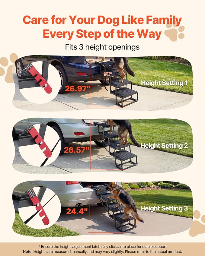 VEVOR Dog Stairs for Car, 4 Steps Extra Wide Foldable Dog Ramp for Large Dogs with Non-Slip Rug Surface, Portable Lightweight Pet Ladder for Car, SUV, Truck, High Beds, Sofas, Support up to 200 lbs