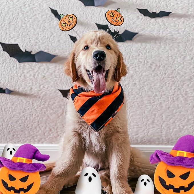 lilfrd Halloween Dog Toys, Pumpkin Ghost Hide & Seek Squeaky Toy | Mental Stimulating Puzzle Design, Durable Plush Material, Suitable for Small Medium Large Dogs