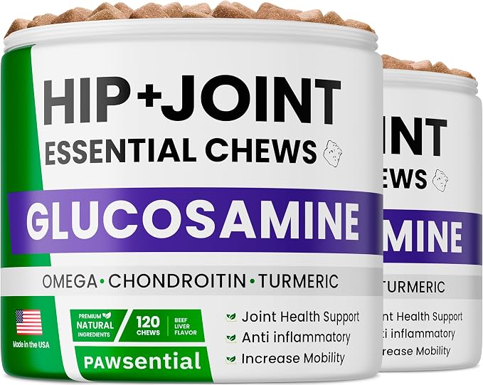 Glucosamine for Dogs - Joints Health Treats w/Omega Fish Oil - Natural Joint Pain Relief - Canine Hip and Joint Supplement w/Chondroitin + MSM + Turmeric + Calcium - 240 Beef Chews