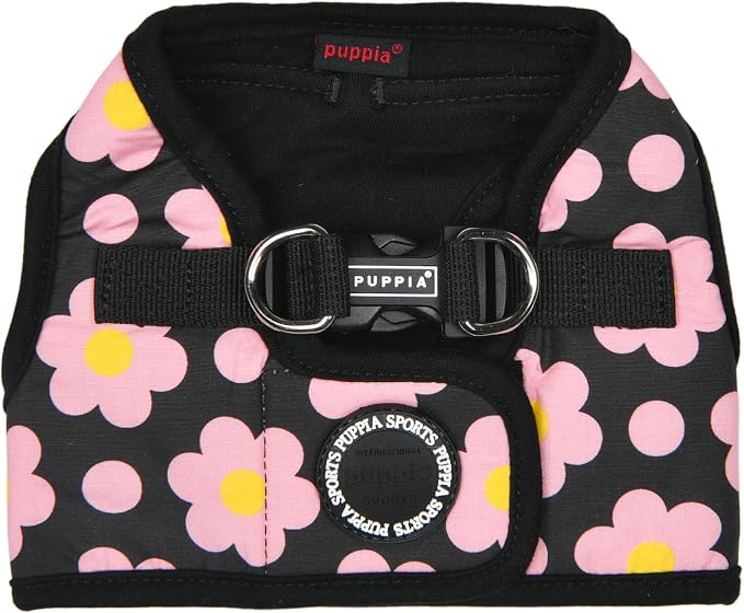 Puppia Bacopas Dog Vest Harness B (Step-in) Fashionable Flower Pattern Spring Summer Harness for Small and Medium Dogs, Black, Small