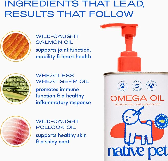 Native Pet Omega 3 Fish Oil for Dogs 8Oz & Probiotics for Dogs 8.2Oz Powder Food Topper - Fish Oil & Dog Probiotic Powder - Supports Skin, Coat, Gut Health, Heart & Digestion - Vet Formulated