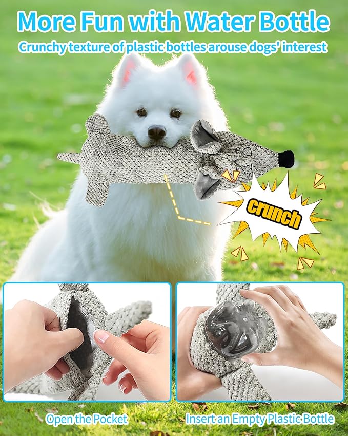 Dog Toys, Squeaky Plush No Stuffing Crinkle Dog Toy for Small Medium Large Dogs, Interactive Puppy Teething Water Bottle Dog Chew Toy (Mouse)
