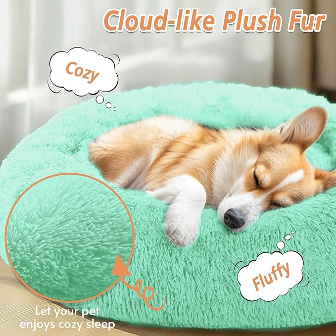 JOLLYVOGUE 31" Calming Donut Dog Bed, Mint Green