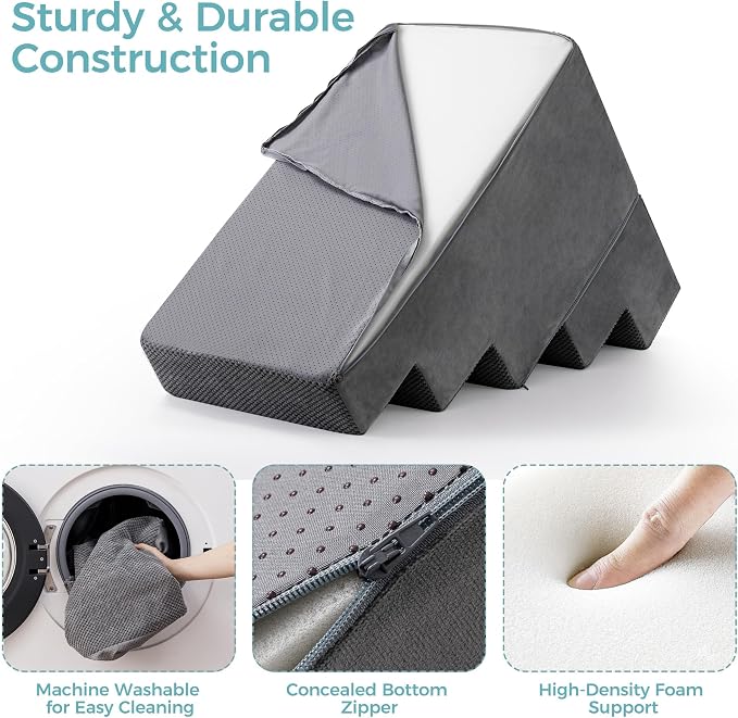 Dog Stairs, Steps and Ramp for High Bed & Sofa, 13-24" H Detachable Pet Stairs for Small Medium Dogs, Sturdy 40D Foam, Non-Slip, Washable Cover with Lint Roller, Grey