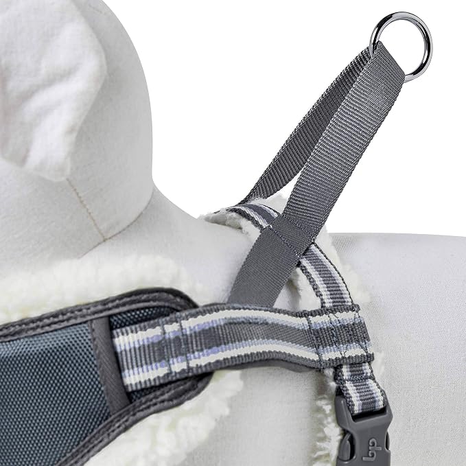 Blueberry Pet Soft & Comfy Multi-Colored Stripe Fleece Padded Chest Dog Harness, Chest Girth 30" - 38.5", Grey, Large, Adjustable No Pull Training Harness for Dogs