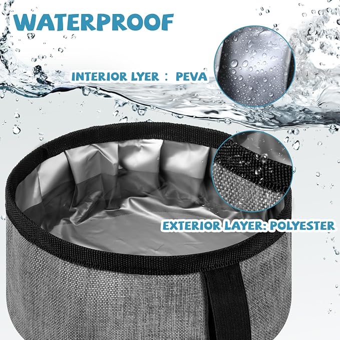 Meanplan 2 Pack Portable Dog Bowls, 40oz, Gray