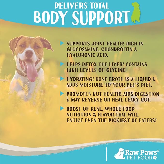 Raw Paws Chicken Bone Broth for Dogs & Cats, 6-oz - Made in USA - Dog Food Topper - Bone Broth Protein Powder for Dogs and Cats - Supports Joint Health - All Ages, Sizes & Breeds