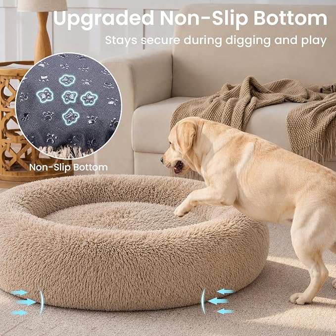 JOLLYVOGUE 45" Calming Donut Dog Bed, Camel