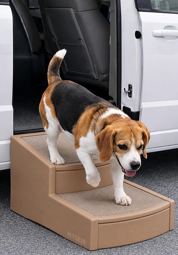 Pet Gear Easy Step II Extra Wide Pet Stairs, 2 Step for Dogs/Cats up to 200 pounds, Removable/Washable Carpet, Easy Assembly (No Tools Required), Toffee