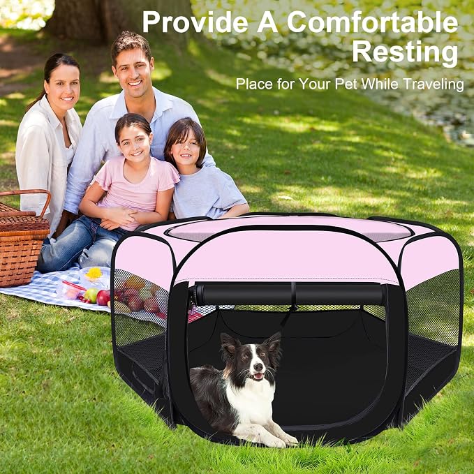Dog Cat Playpen,Portable Pet Puppy Playpen,Rabbit Puppy Dog Play Pen for Indoors,Dogs Tent for Indoor Cats,Kitten Playpen,Collapsible Small Cats Crate Cage for Small Dogs with Carrying Case(Pink, M)