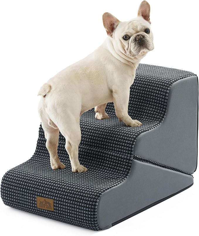 COZY KISS Dog Stairs for Small Dogs, 3-Step 2-in-1 Dog Steps,15.7" H | 3-step dog stairs and ramps for Old Cats, Puppy, Small Dogs,Non-Slip Base,for Couch & Bed, Dark Grey