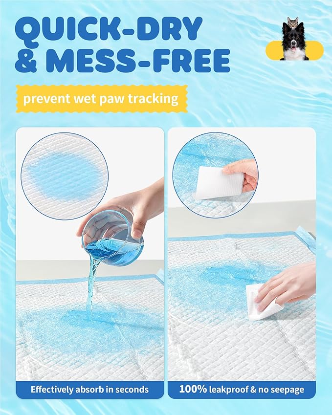 Powools 75-Pack XX-Large Puppy Pads - 38" x 28" Pee Pads for Dogs Potty Training with Leak-Proof Quick-Dry Design, 6-Layer Wee Wee Pads for Dogs, Blue