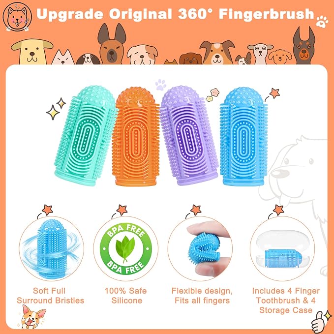 Dog Toothbrush Finger Toothbrush Dogs Tooth Brushing Kit 8 Pack Dogs Finger Toothbrushes for Dog Teeth Cleaning& Dental Care Doges Tooth Brush Pet Toothbrush